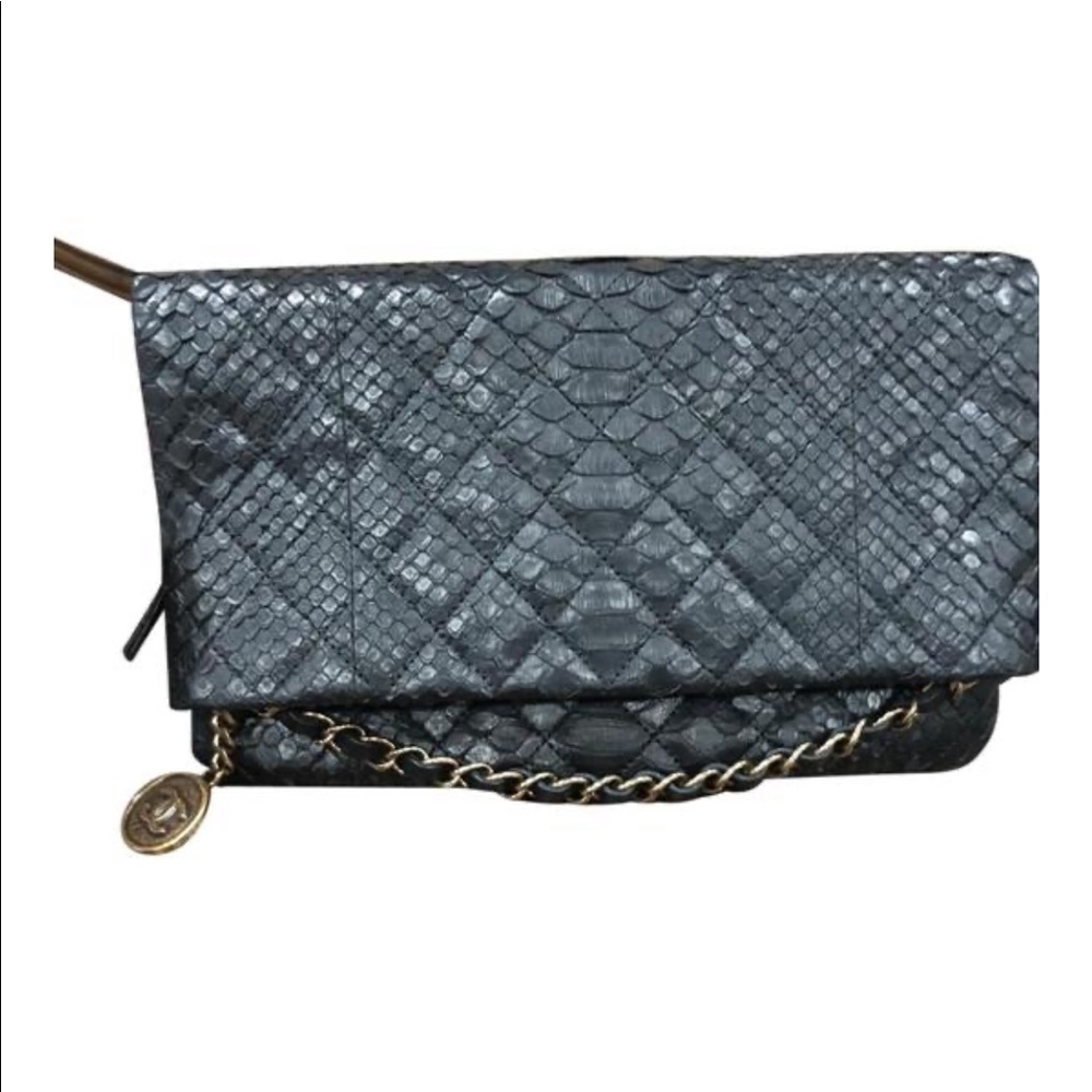 Chanel Medallion Black Python Wristlet - image 1